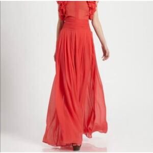 Rachel Zoe Silk Ruffle Wide Leg Chiffon Pilazzo Pants in Orange Coral, 6
